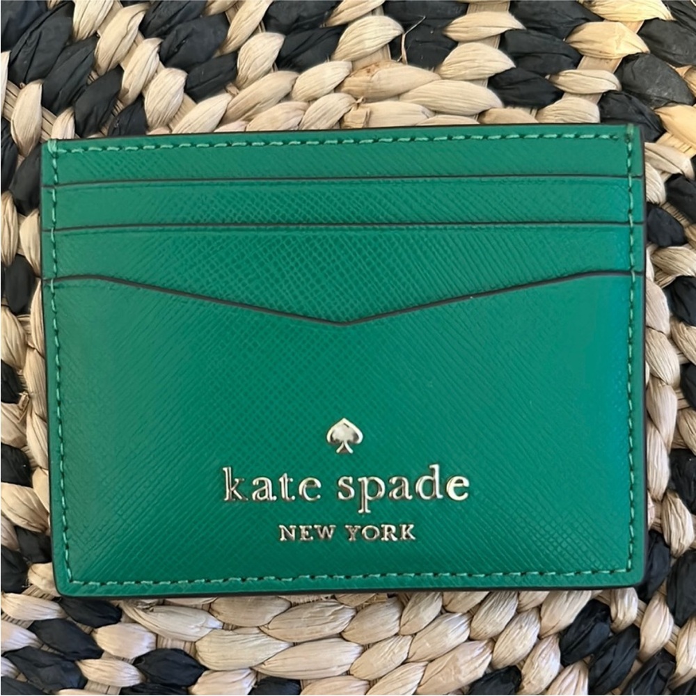 Kate Spade | Vibrant Green Card Holder With Logo Gold Hardware